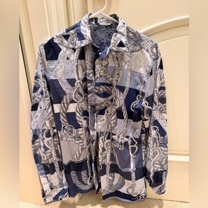 HERMES men’s Nautical Print Long-Sleeve Button-Up dress shirt size 38